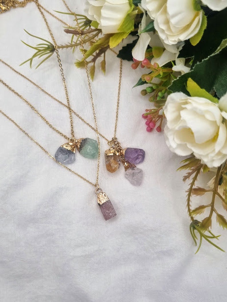 Pick your stone necklace Custom necklace dipped gold necklace Family necklace birthstone necklace raw stone crystal necklace spiritual gift image 5