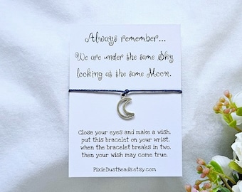 Moon Wish Bracelet, Long Distance Gift, Moon Bracelet, Memory Wish Bracelet, Travel Gift, Moon Charm Bracelet, Moon Charm, Moon Jewelry,