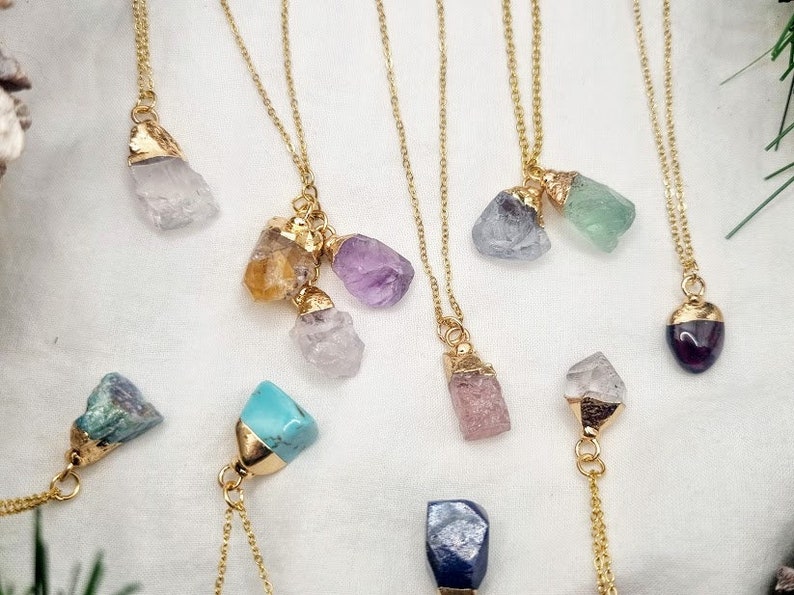 Pick your stone necklace Custom necklace dipped gold necklace Family necklace birthstone necklace raw stone crystal necklace spiritual gift image 7