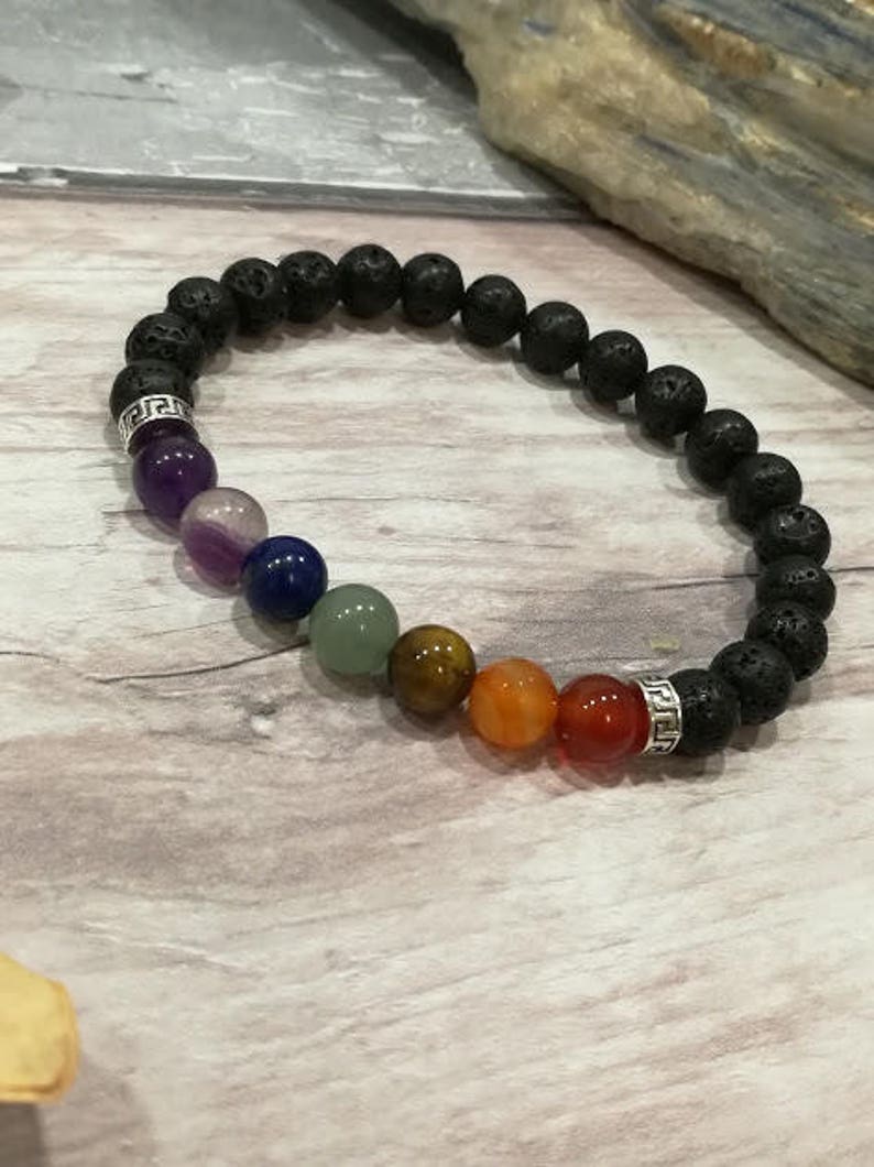 Chakra Bracelet, Yoga Bracelet, Aromatherapy, Spiritual Bracelet, Lava Rock Bracelet, Essential Oil, Crystal Bracelet, Oil Diffuser Bracelet image 1