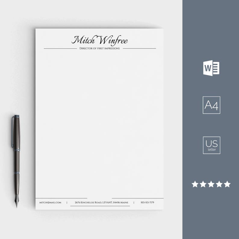 letterhead template business letterhead for word custom made and easy editable stationary designs personalised letterhead digital diy stationary for word documents