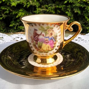 Demitasse Bavaria Waldershof Teetasse mit Untertasse mit Fragonard Dekor