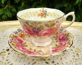 Large Royal Albert 'Serena' teacup and saucer, vintage teacup and saucer, Men's size