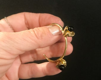 Golden Brass "Bud" Hoops with Onyx