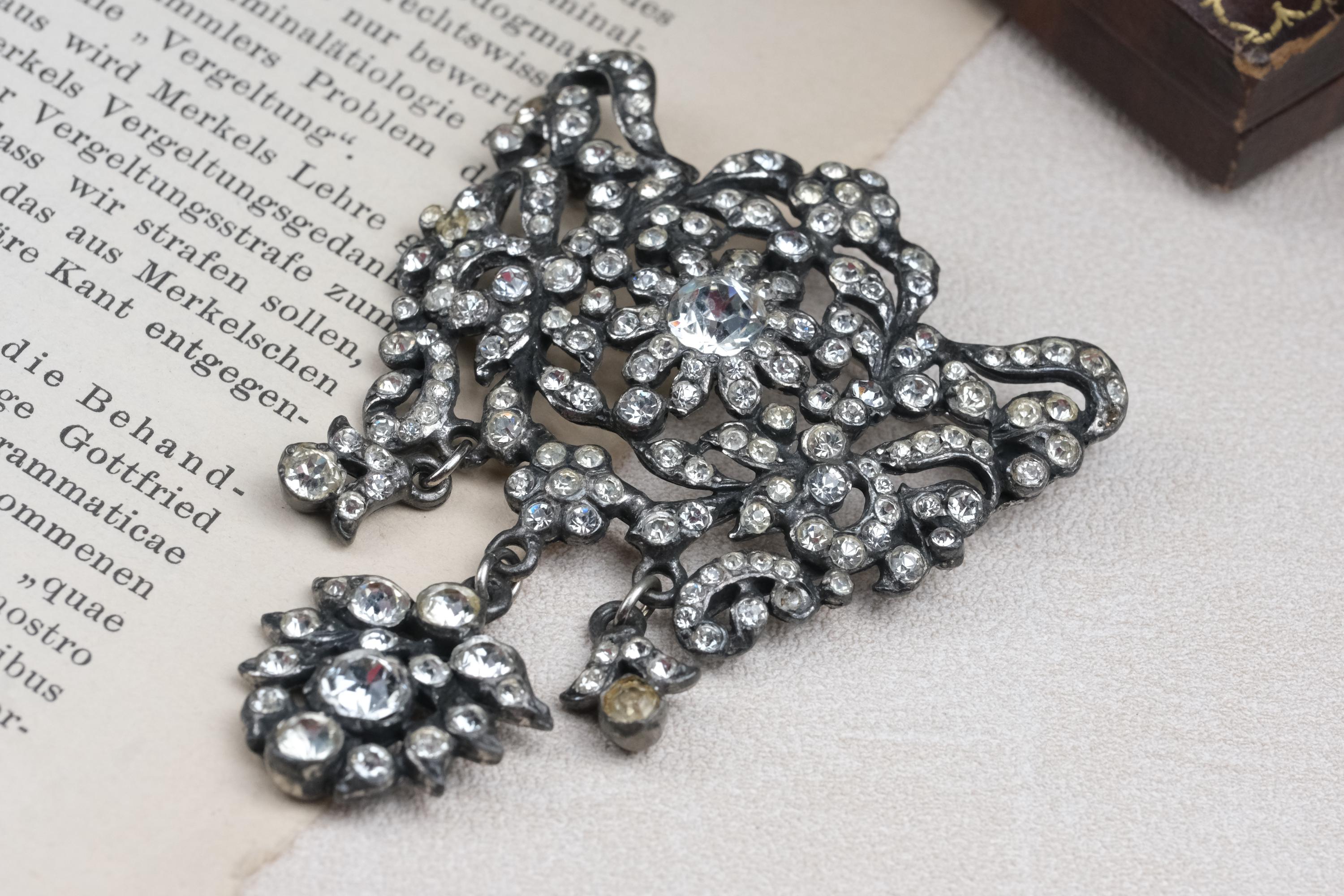 Vintage Rhinestone Paste Brooch With Drop Pendant - Etsy