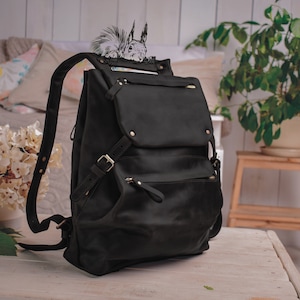 Etsy black leather backpack discount