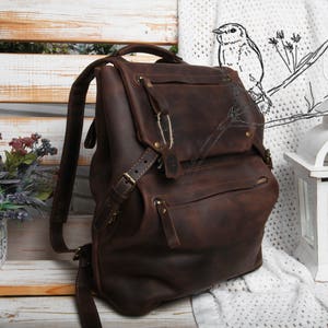 Brown leather backpack purse women/Leather backpack women made with distressed genuine leather, Customizable sizes