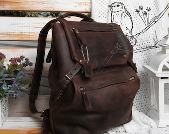 Handmade Leather Backpack for women and men, made with distressed genuine leather, Customizable sizes