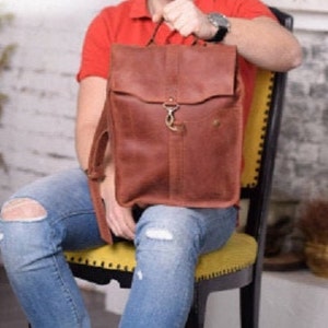 Handmade Brown Leather Backpack for a woman or a man, Convenient Everyday Bag, Gift Idea for Her, Men's Gift