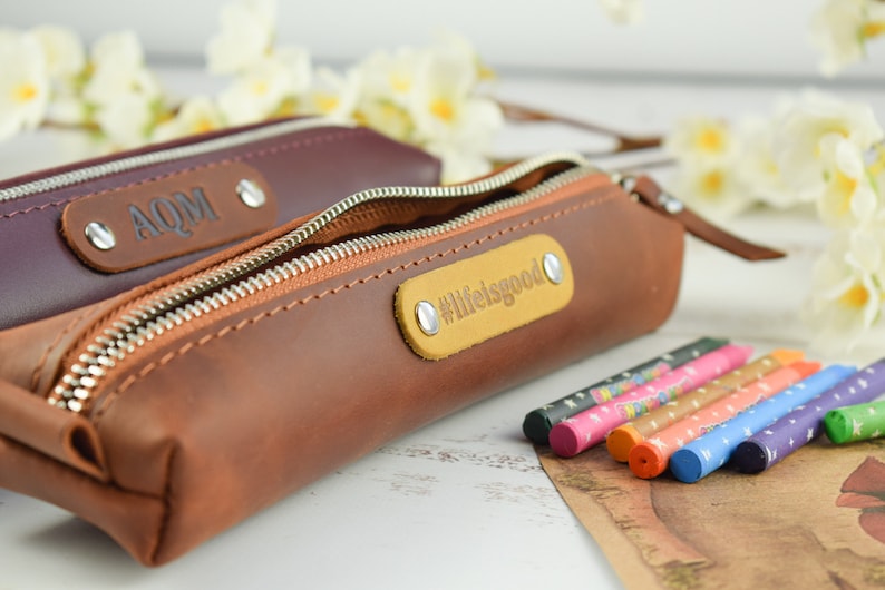 Leather Pencil Case/leather Pencil Pouch/personalized Pencil Etsy