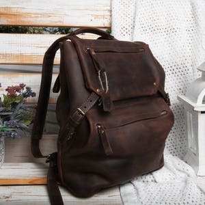 Handmade Leather Backpack for women and men, made with distressed genuine leather, Customizable sizes