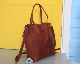 Leather crossbody tote bag / FREE personalization