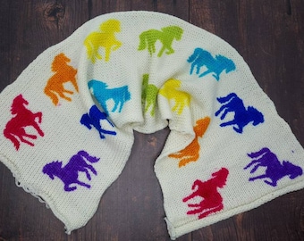 14 Dancing Ponies, Hand Dyed Sock Blank, Double Knitted Blank, Rainbow, Merino Nylon Yarn, 4 Ply, Fingering Yarn, Hand Dyed Sock Yarn