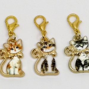 Cat Stitch Markers, Knitting Stitch Markers, Progress Markers, Zipper Pull, Progress Keeper, 3 Cute Designs, Kittens, Cat Charms, Gold