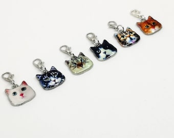 Steekmarkeerders in de vorm van katten, set van 6, breisteekmarkeerders, voortgangsmarkeerders, emaille, ritssluitingtrekker, voortgangsindicator, 6 schattige ontwerpen, haken