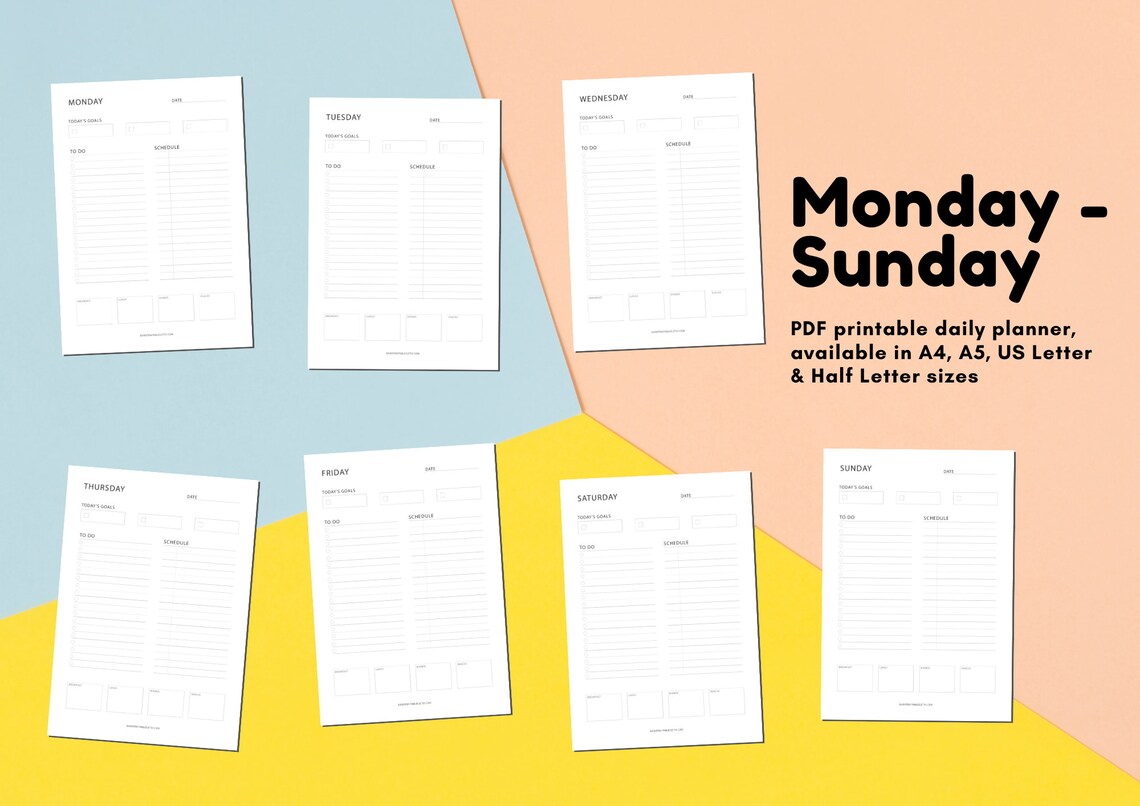 Printable Daily Task Planner, Monday to Sunday Planner Template, Weekly ...