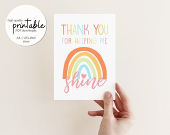 Thank You For Helping Me Shine, Printable Teacher Card, Rainbow Greetings Card, Thank You Teacher Card, Printable Thank You Card