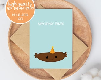 Happy Birthday Sausage Funny Birthday Card, Humorous Birthday Card, Instant Download Printable Card