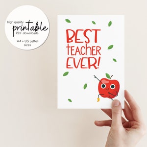 Best Teacher Ever Card, Teacher Appreciation Day Card, Thank You Teacher Printable Card, Digital Download ONLY