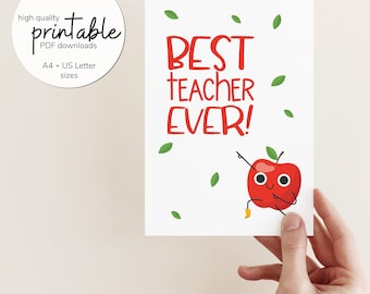 Best Teacher Ever Card, Teacher Appreciation Day Card, Thank You Teacher Printable Card, Digital Download ONLY