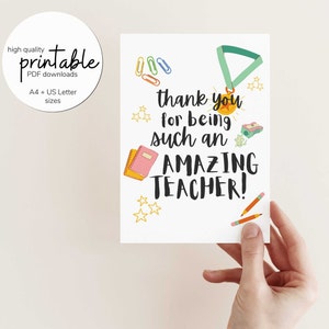 Printable Teacher Card, Teacher Appreciation Printable, Teacher Thank You Card, Digital Download ONLY
