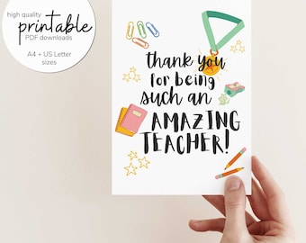 Printable Teacher Card, Teacher Appreciation Printable, Teacher Thank You Card, Digital Download ONLY