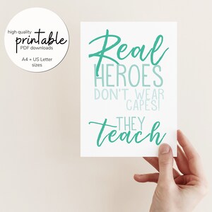 Hero Teacher Printable Card, Printable Greetings Card, Teacher Thank You Card, Digital Download ONLY