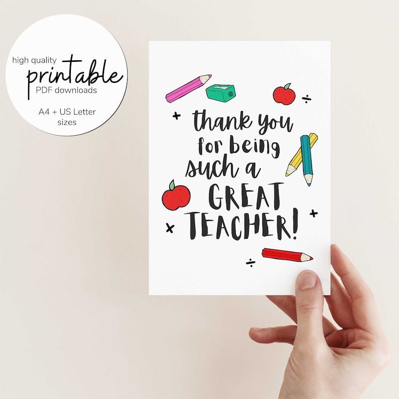 Teacher Appreciation Download Teacher Thank You Card Printable Teacher Appreciation Download Teacher Thank You Card Printable