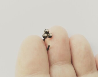 Cluster -  Ear hugger.  oxidized sterling silver , small pebble earring. edgy ear cuff
