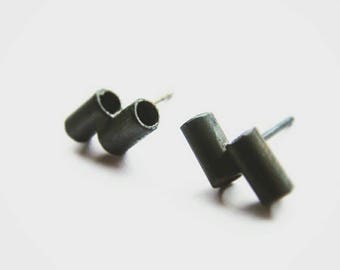 Tubes. oxidized post earrings , oxidized silver studs, dainty everyday earrings,geometric earrings,black metal small earrings, simple studs