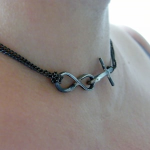 Eternity. handmade cross silver necklace. silver cross and eternity pendants. rustical, oxidised silver necklace.