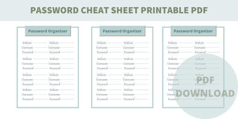 Password Cheat Sheet Printable Pdf, Password Keeper Printable Pdf Organize All Your Passwords in ...