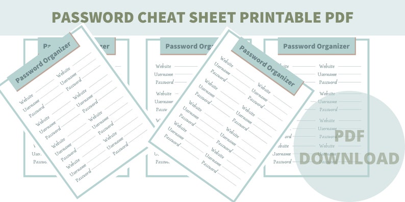 Password Cheat Sheet Printable Pdf, Password Keeper Printable Pdf ...