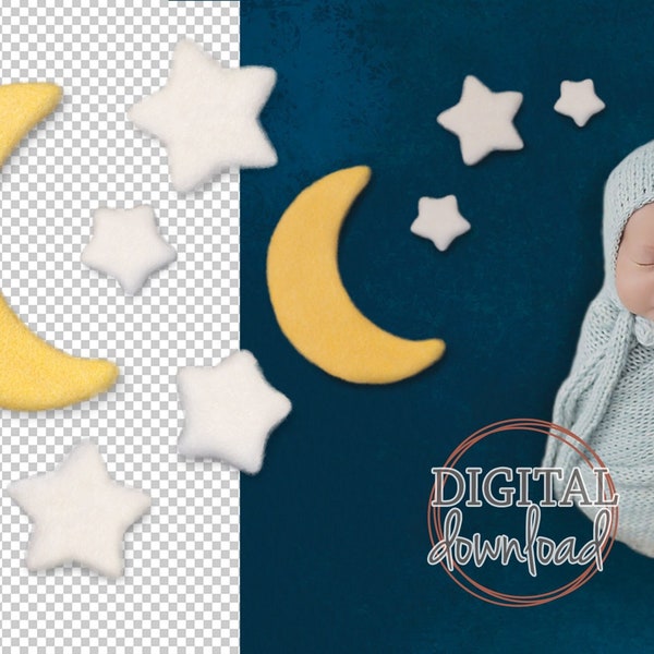 Newborn Digital Backdrop Stars and Moon for photography, digital background composite