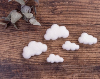 White felted clouds, Newborn felted toy photography props, baby wool prop