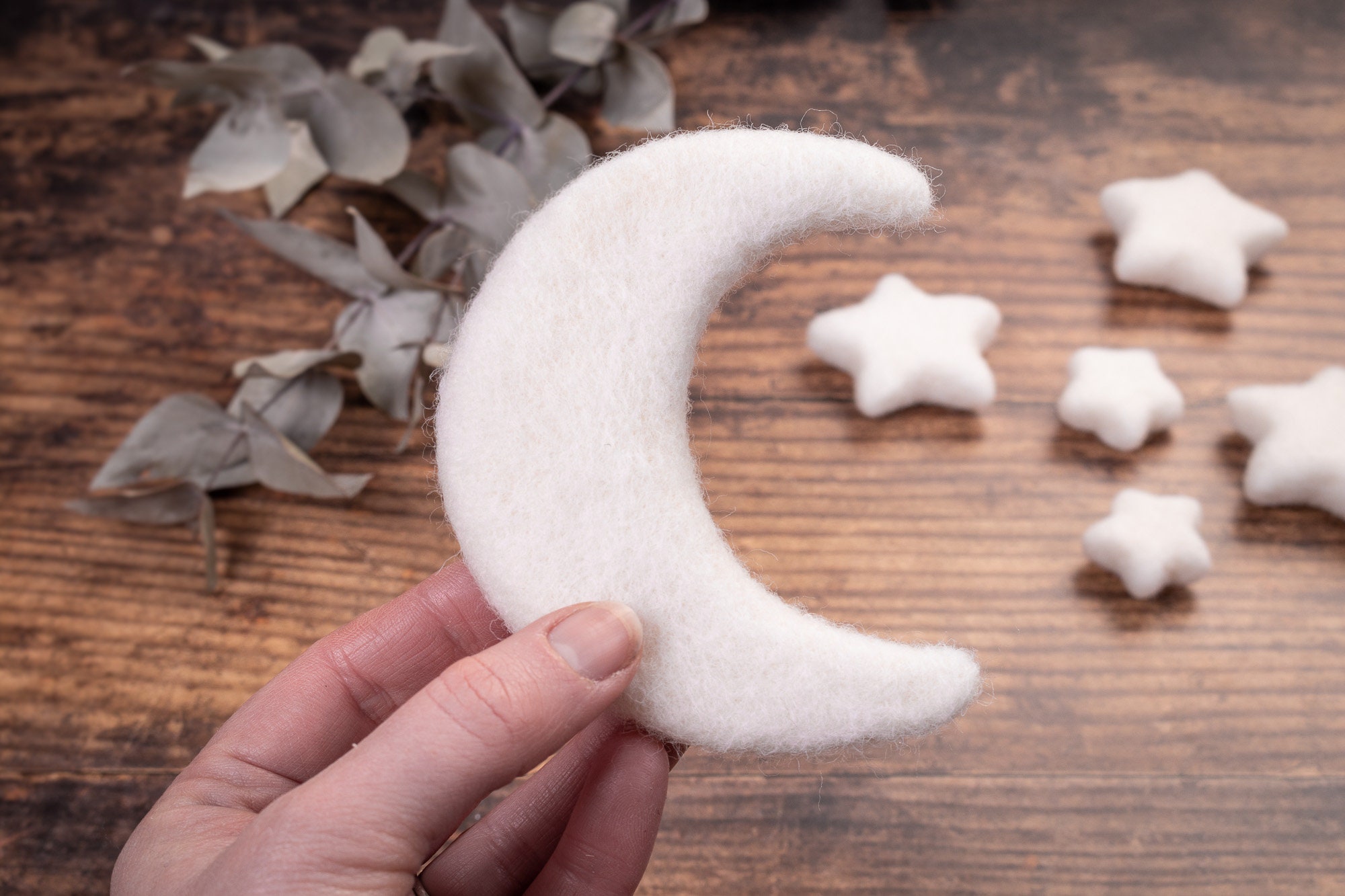 Newborn felted toy, newborn stars props, felted moon and stars, newborn photography props and baby wool prop