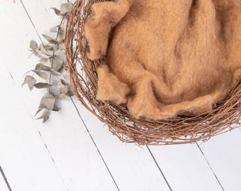 Newborn bowl prop with camel fluff, Newborn photo prop, Newborn basket prop, Newborn twig nest, Newborn nest