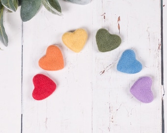 Rainbow Set of 4cm Needle Felted newborn wool heart photo prop, felted heart, wool photo prop