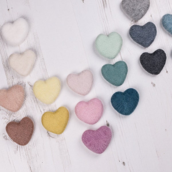 Set of 3 Needle Felted 6cm newborn wool heart photo prop, felted heart, wool photo prop