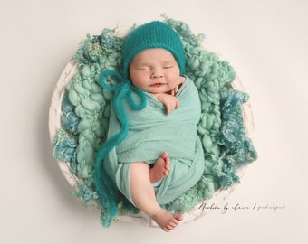 Teal newborn prop texture fluff, basket stuffer, loose wool locks