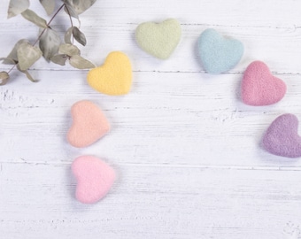 Pastel Rainbow Felted Hearts, Wool felt hearts, Rainbow wool felt hearts, Newborn photography props