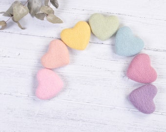 Set of 7 Pastel Rainbow Needle Felted newborn wool heart photo prop, felted heart, wool photo prop