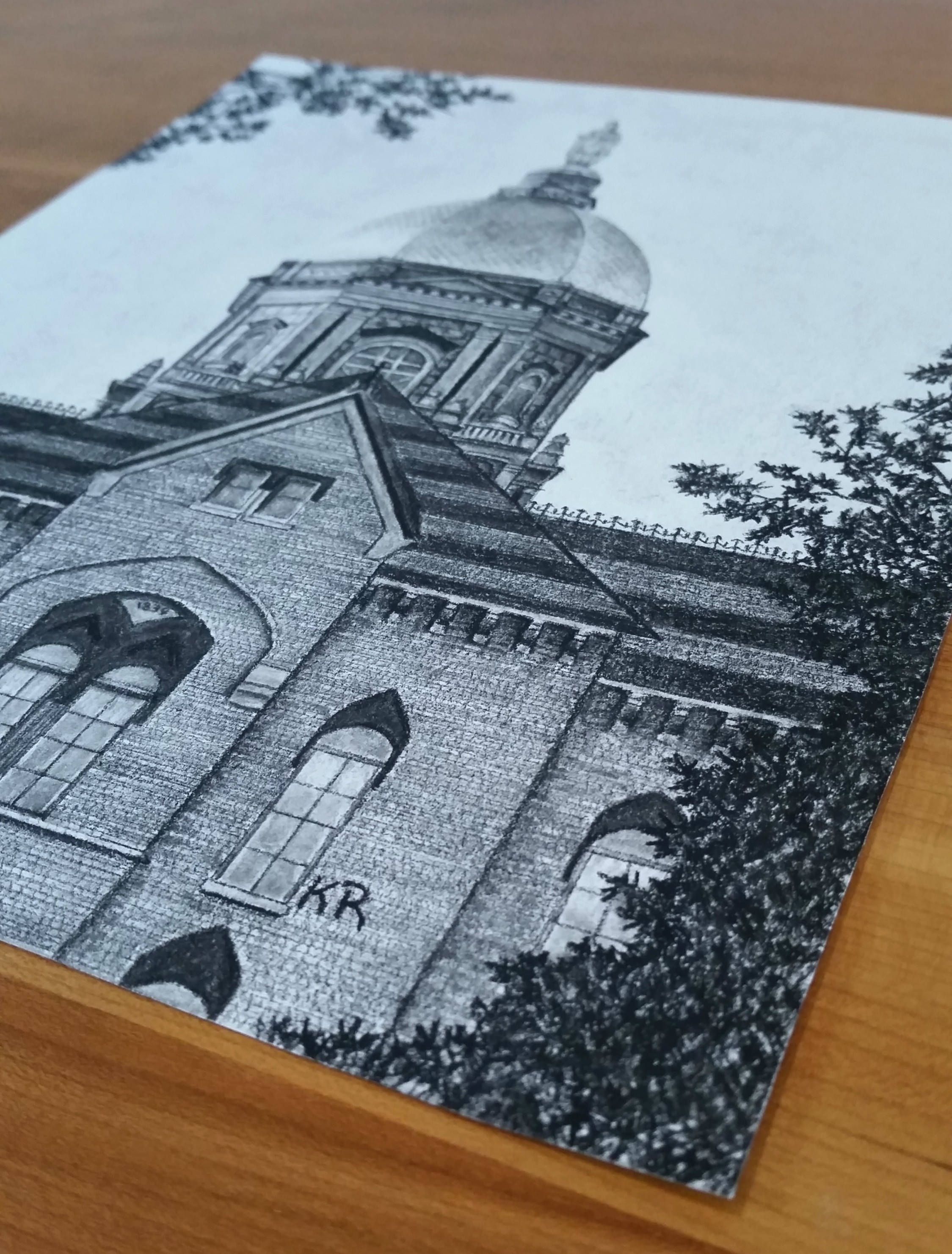 Print- Notre Dame Main Building Charcoal Drawing GICLEE PRINT - Etsy