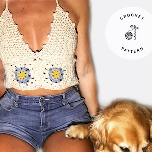 Crochet Daisy Halter Top Pattern - crochet halter, crochet crop top, crochet pattern, crochet festival top