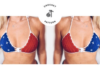 Indepencence day crochet top, crochet pattern, 4th of july, fourth of july usa red white and blue America Crochet Top Pattern