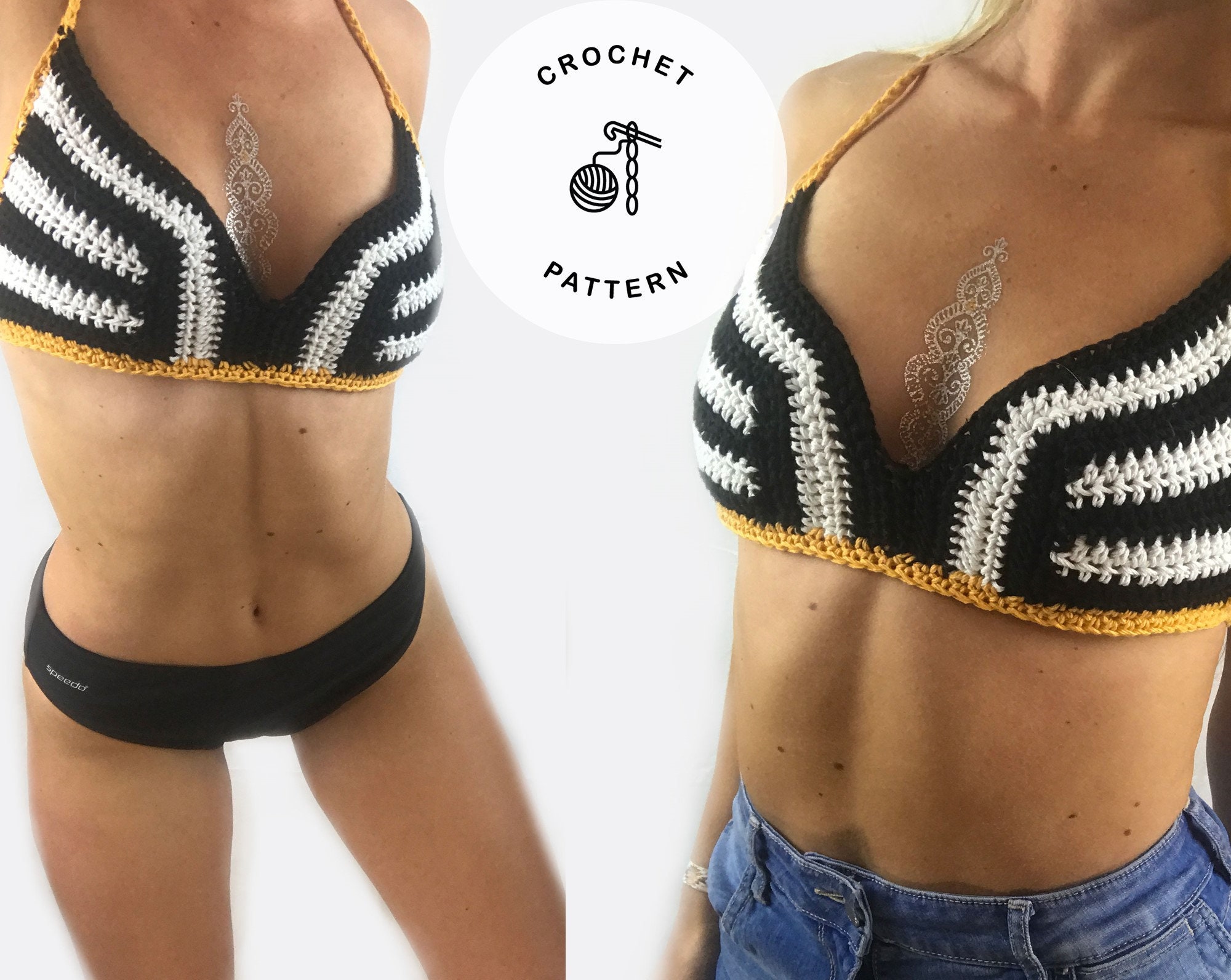 white and black crochet bikini