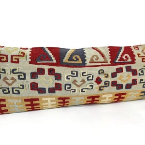 Kilim Pillow Cover, 14"x38" Kissen Kilim Pillow, Blue Cushion, Bed Lumbar Pillow, Bedding Long Pillow Cover, Blue Decor, Kissen Pillow image 2