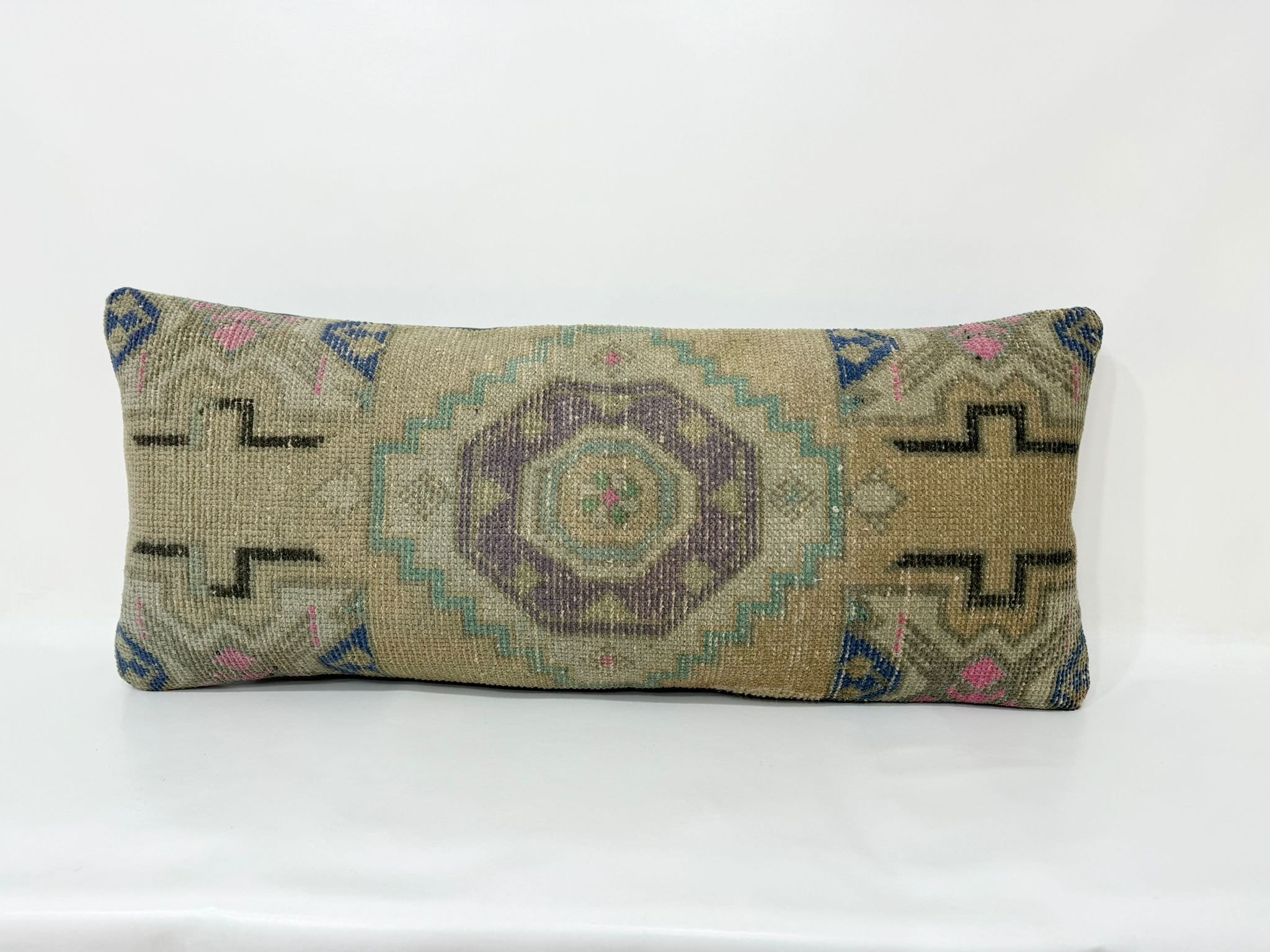Extra Long Bed Lumbar Pillow, Bohemian Pillow Cover, Primitive Ethnic Design Pillow, Handmade Pillow Cover, Vintage Lumbar Cover, 15"X36"