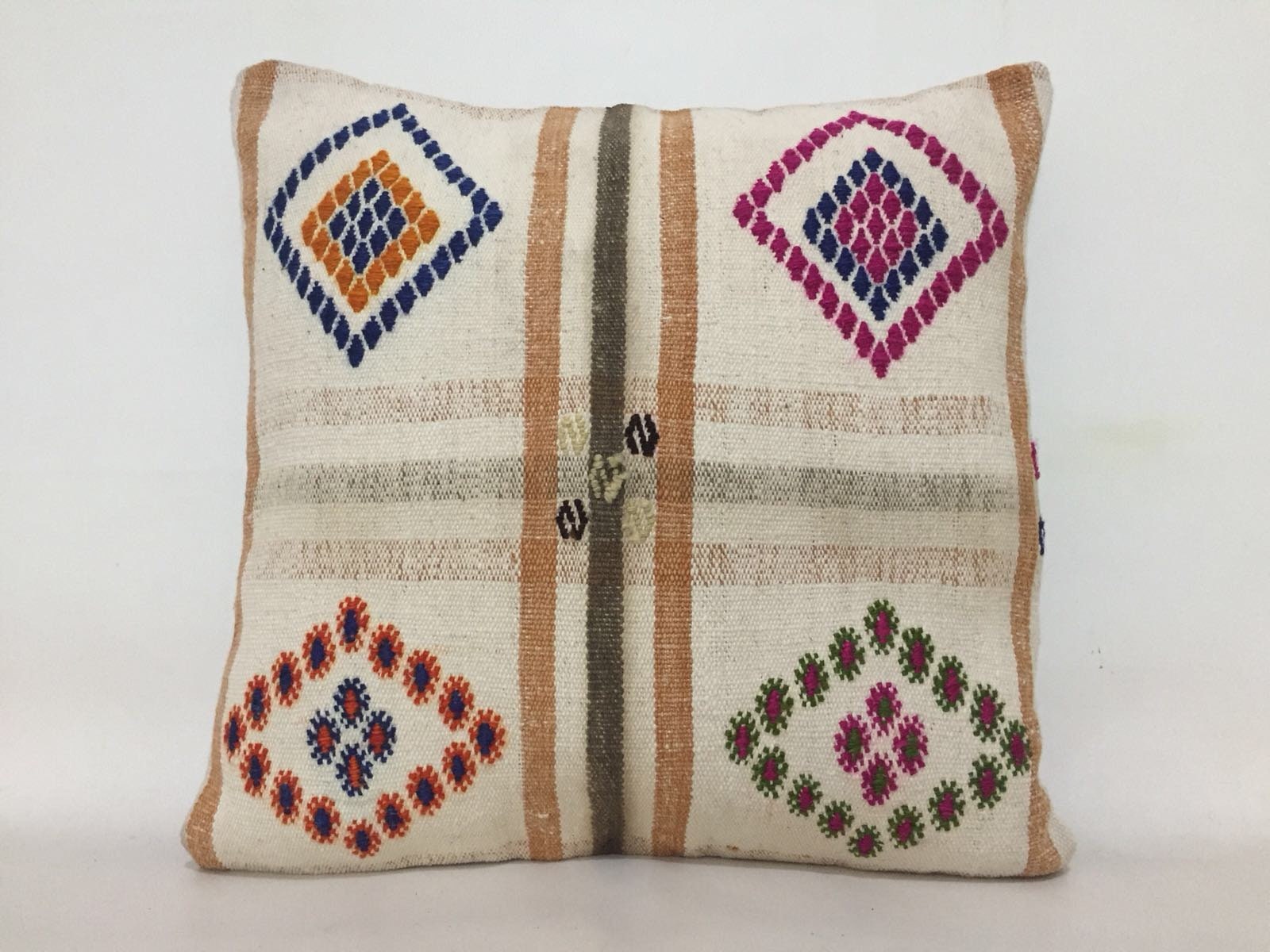 Handwoven Wool Pillow Cover: Vintage Turkish Tribal Cushion (20x20