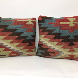 Beautiful Design Pair Lumbar Covers, 16x16 Pillow Covers, Set of Two Pillow, Pair Pillow Covers, Wool Vintage Handmade Pair Lumbar Cover